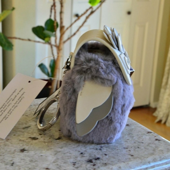 NEW Kate Spade Owl Hoot 3D Fuzzy Coin Purse Keychain - Picture 5 of 7
